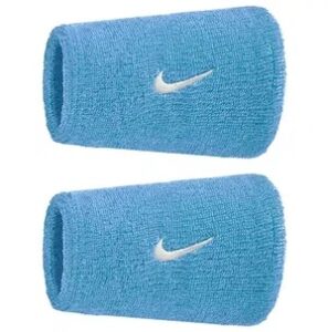 Muñequera Nike Swoosh Wristbands Doble Ancha Celeste/Blanco